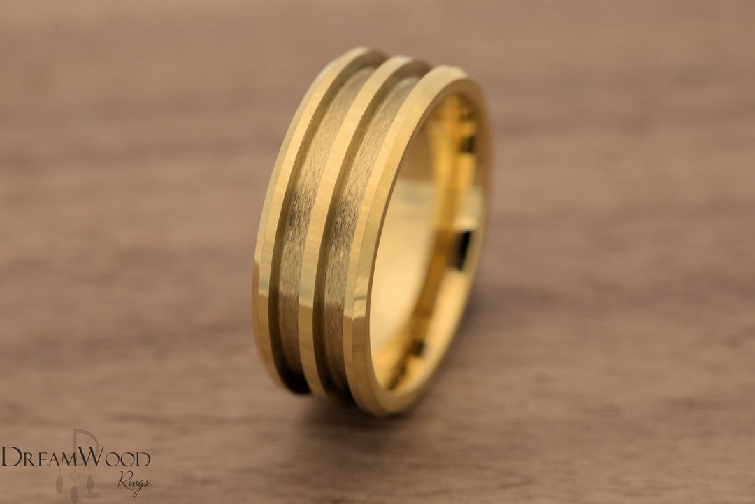 Gold Double Channel Tungsten 8mm Etsy
