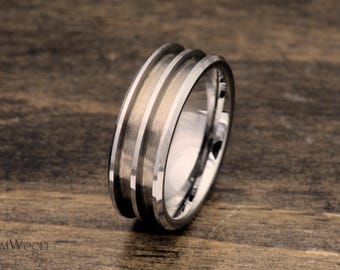 8mm Tungsten Ring Blank: Double Channel Inlay, DIY Ring