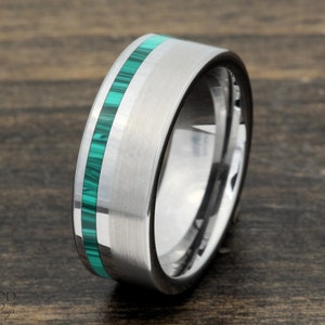 Tungsten Wedding Band | Malachite Stone Band | 8mm Wedding Band | Men&#39;s Wedding ring