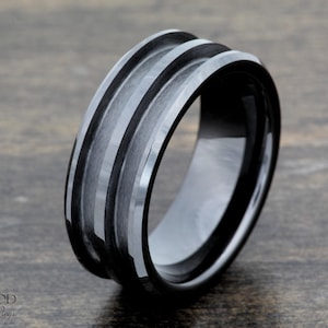 Black Ceramic Ring, Double Channel - 8mm