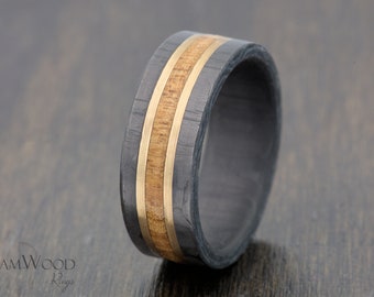 Koa Wood Ring: Carbon Fiber & 14k Gold Inlay