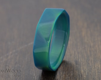 Emerald Tide Ring, Blue and Green hues, faceted opal ring