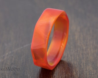 Solar Ember Ring, Red and Orange hues, faceted opal ring