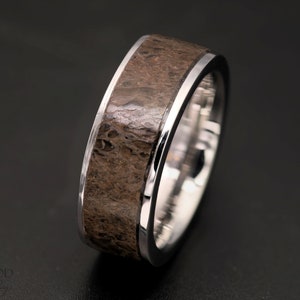 Dinosaur Bone Inlay Wedding Band, 8mm Stainless Steel Ring