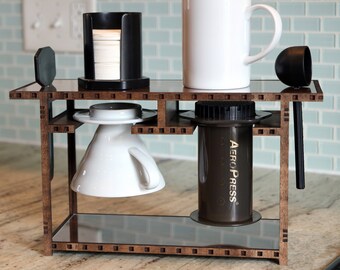 Aeropress and Pourover Caddy: Organizer, Holder, Display, and Coffee Brew Companion Station