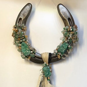 Tribute Horseshoe Horse Hair Memorial Keepsake Custom Order Only Green SemiPrecious Personalized Rustic Inspired Gift For Horse Lover