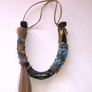 Tribute Horseshoe Horse Hair Memorial Keepsake Custom Order Only Blue SemiPrecious Personalized Rustic Inspired Gift For Horse Lover