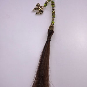Horse spirit ornament, horse hair tassel, horse charm, memory keepsake, gift for horse lover, semi precious gem stones, crystal heart beads