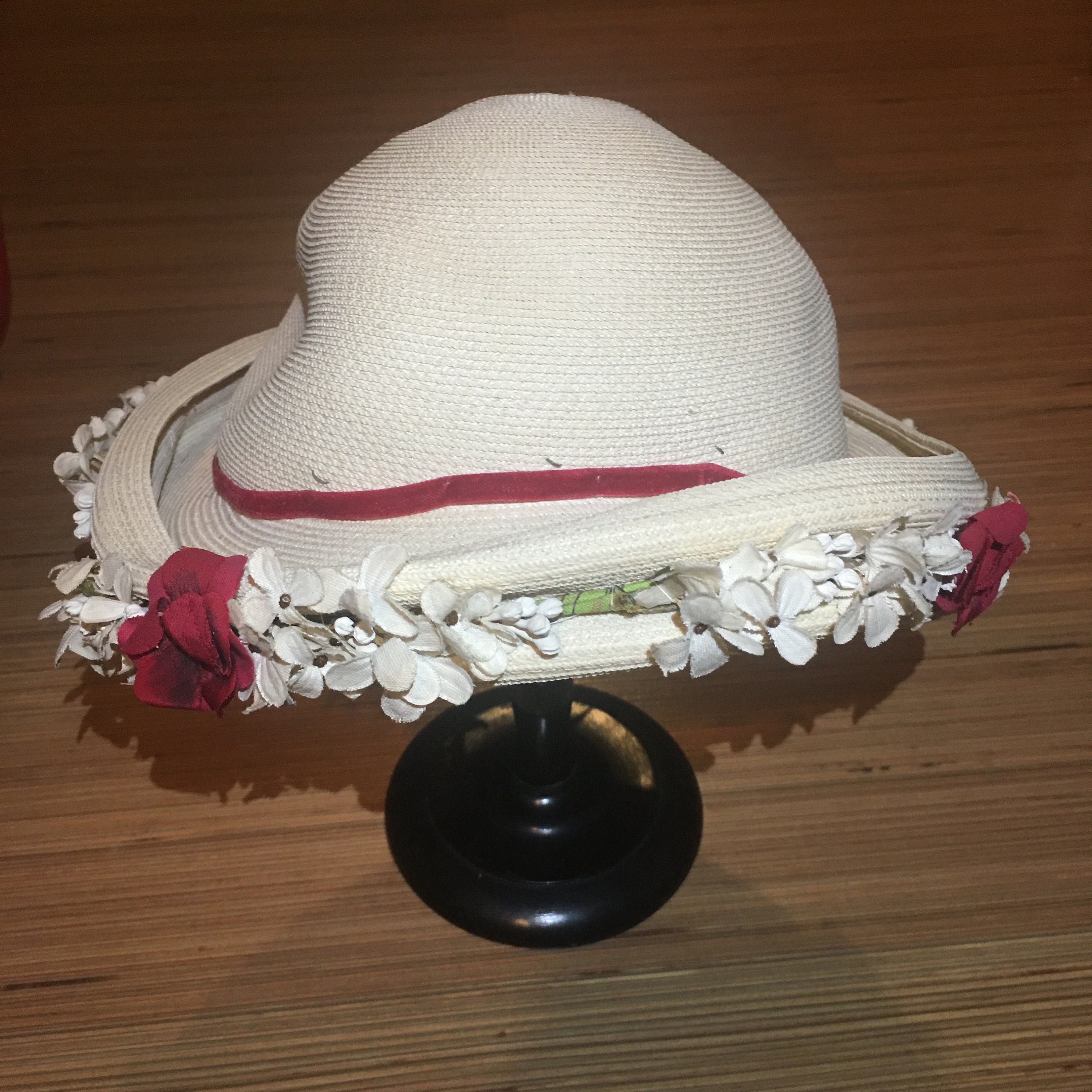 Vintage Straw Hat Beige Flower Details Original 50s Size 50 