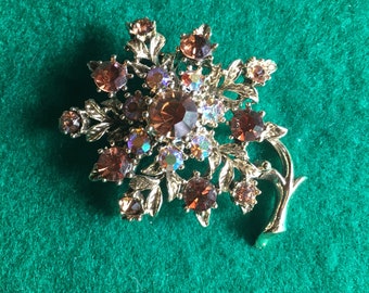 Vintage Brooch Aurora Borealis Rhinestones