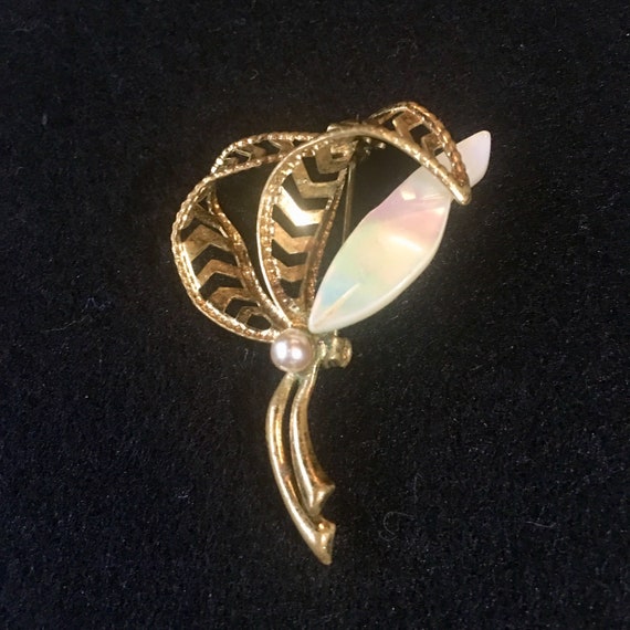 Broche Fantaisie Vintage En Nacre Et Perles Argentée - Occasion - Bijou Ancien Pour Femme