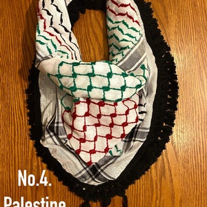 Sciarpa araba palestinese, tessuto cucito, NON stampato, copertura unica per il viso Keffiyeh, bandana per copricapo, maschera scialle Kofyah, abito vintage Hatta Shemagh No.4. Palestine Flag