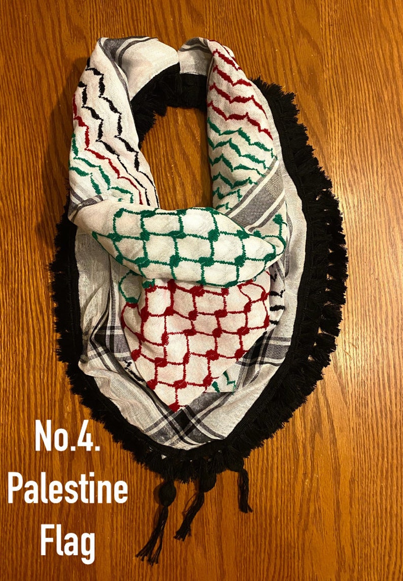 Sciarpa araba palestinese, tessuto cucito, NON stampato, copertura unica per il viso Keffiyeh, bandana per copricapo, maschera scialle Kofyah, abito vintage Hatta Shemagh No.4. Palestine Flag