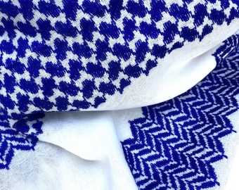 Scotland Palestine Keffyieh Scarf, Woven Stitched NOT Printed Unique Arab Shemagh, face Cover, Headwear FaceMask, Vintage dress Hatta Blue