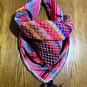 Keffiyeh Palestine Scarf, Unique Arab Desert Bandana Shawl Headwear Windproof Mask, Vintage dress Hatta Shemagh mixed Pink Colourful colours