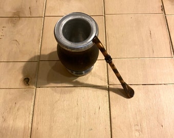 Unique Mate Cup + Straw, Original Mate Cup and Polished Aluminium Handcrafted, Yerba Strong Kitchen Tool, Chefs Supply, Unique Wood Handmade