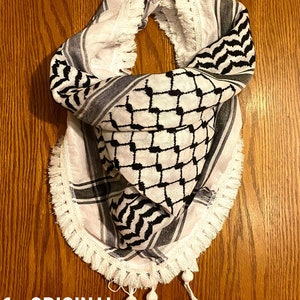 Palästina-arabischer Schal, gewebt, genäht, NICHT bedruckt, einzigartiger Keffiyeh-Gesichtsbezug, Kopfbedeckung, Bandana, Schal, Kofyah-Maske, Vintage-Kleid Hatta Shemagh 1. White Keffiyeh