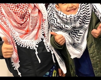 Bufanda árabe original keffyeih Palestina para niños, Kofyah tejido cosido NO impreso, pañuelo único, vestido vintage Hatta tamaño pequeño 35 pulgadas x 35 pulgadas