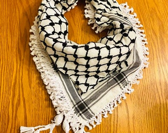 Palestine Keffiyeh Scarf, Unique Arafat Hatta Kufya Kuffyieh Scarf Arab Shemagh, Shawl Hi-Quality Fabric, Arabic Head Bandana Woven Stitched