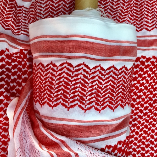 Keffiyeh Fabric by METER, Shemagh Fabric, Crafts Use Textile for Clothing Work, Designers Supply Arab Original Kuffyieh Hatta Woven Stitched