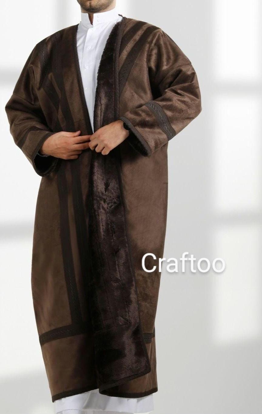 Brown arwa Bisht Coat, Unique Fur, Arab Style Winter Warm and Heavy, Unisex Clothing, Vintage Traditional Western Pattern, Elegance الجواد
