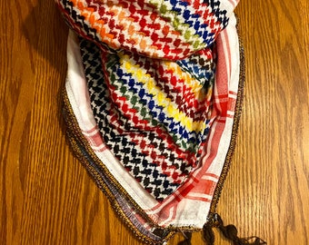 Palestine Scarfs, Unique Arab Desert Bandana faceCover, Headwear, Windproof Mask, Vintage Hatta Shemagh Kuffyieh mixed ranibow Baige Colours