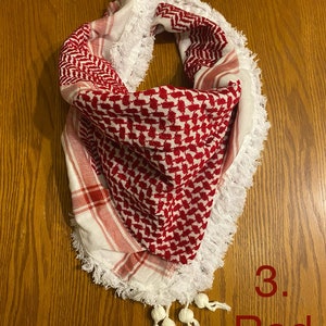 Palästina-arabischer Schal, gewebt, genäht, NICHT bedruckt, einzigartiger Keffiyeh-Gesichtsbezug, Kopfbedeckung, Bandana, Schal, Kofyah-Maske, Vintage-Kleid Hatta Shemagh 3. Red Shemagh