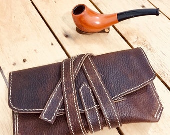 Handmade Leather Pouch, Pipe Pouch, Personalized Genuine Cow Leather Bag, Small Case Dimensions 20cmX11cm