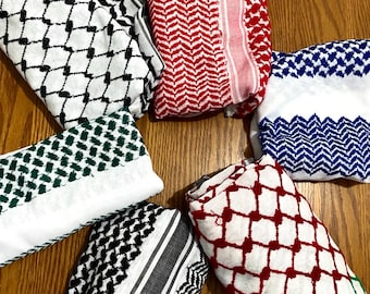 Bufanda árabe palestina, tejida cosida, NO impresa, cubierta facial única de Keffiyeh, pañuelo para la cabeza, máscara de chal Kofyah, vestido vintage Hatta Shemagh