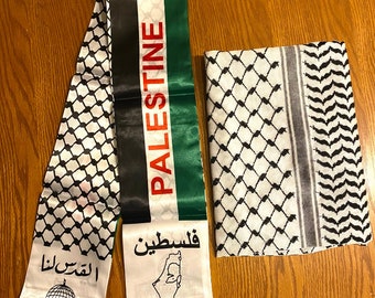 2 pièces d'écharpes uniques, foulard, grande et petite écharpe, écharpe en tissu de coton, écharpe en tissu de polyester, Kuffyieh Hatta Shemagh