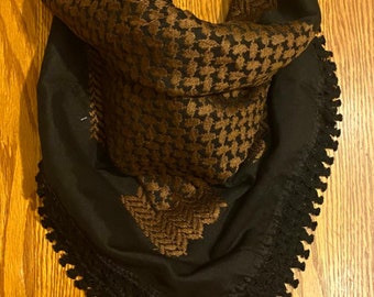 Foulard Palestine unique arabe, housse de bandana du désert, chapeaux robe vintage Hatta Shemagh Kuffyieh tissé cousu pas imprimé, noir brun beige