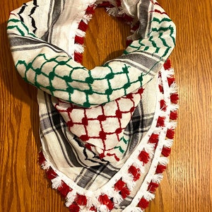 Palestine Flag Scarf, mixed colors, Shemagh Keffyeih, Arab Scarf, Bandana Kofya Kuffyieh, Woven Stitched NOT Printed, Red White Tassels