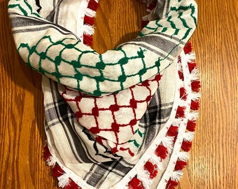 Sciarpa con bandiera palestinese, colori misti, Shemagh Keffyeih, Sciarpa araba, Bandana Kofya Kuffyieh, Tessuto cucito NON stampato, Nappe bianche rosse
