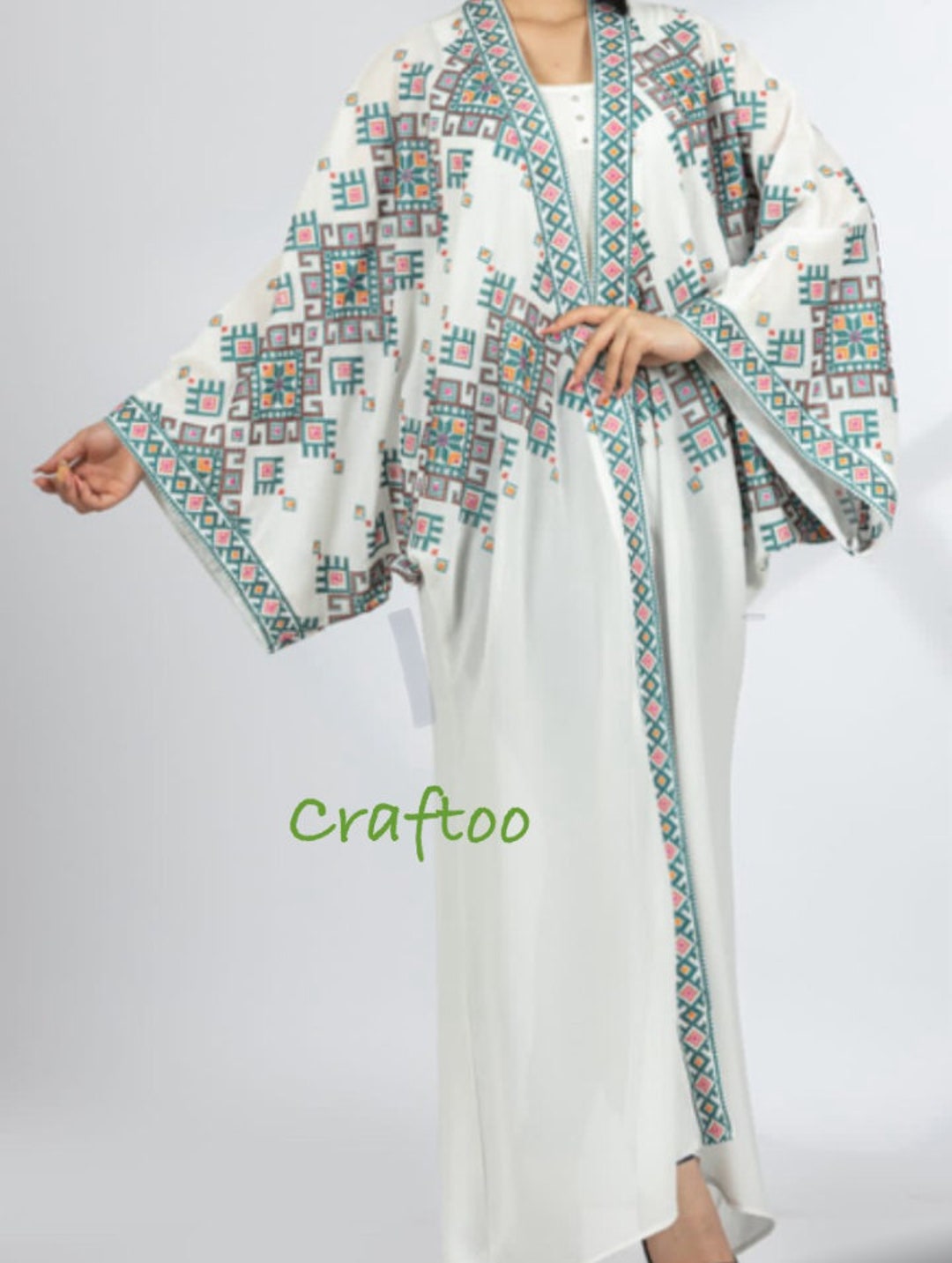 Dania Black Linen Abaya – Handmade Palestinian Tatreez