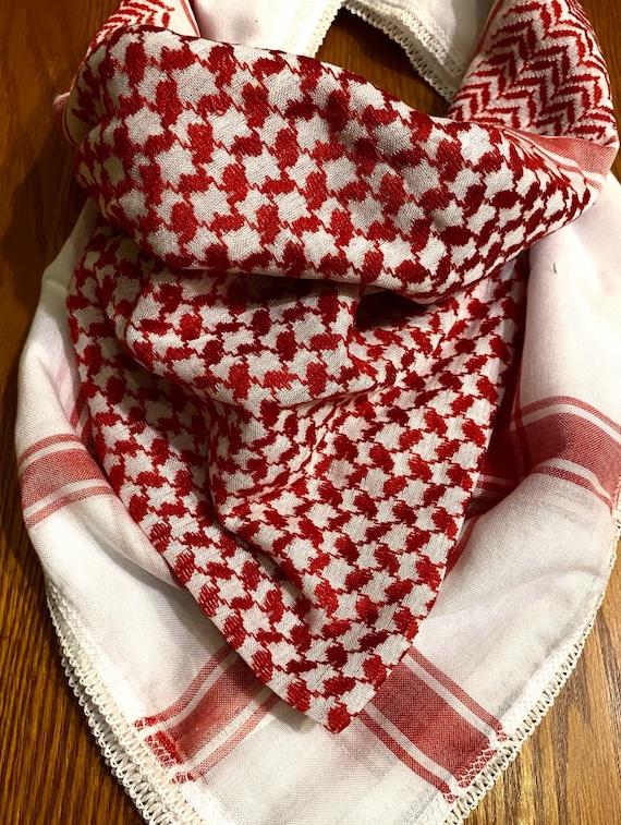 Red Shemagh Kuffyieh Arab Scarf, Vintage Dress, Unique Woven