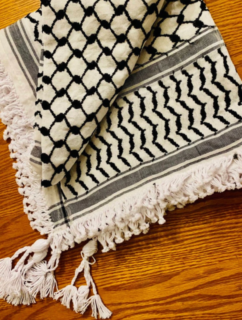 Palästina-arabischer Schal, gewebt, genäht, NICHT bedruckt, einzigartiger Keffiyeh-Gesichtsbezug, Kopfbedeckung, Bandana, Schal, Kofyah-Maske, Vintage-Kleid Hatta Shemagh Bild 1