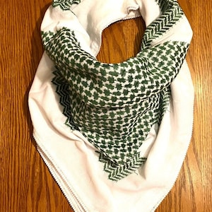 Palästina-arabischer Schal, gewebt, genäht, NICHT bedruckt, einzigartiger Keffiyeh-Gesichtsbezug, Kopfbedeckung, Bandana, Schal, Kofyah-Maske, Vintage-Kleid Hatta Shemagh 7. Green Keffiyeh