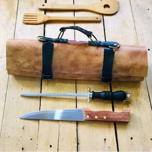 9 Slots Messerrolle aus echtem Leder Messer Taschenhalter Küche Lagerung Werkzeuge Halter Cheftasche mit langem Riemen Braun Tan Farbe 20inchX15.5 Zoll