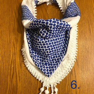 Palestine Arab Scarf, Woven Stitched, NOT Printed,Unique Keffiyeh faceCover, Headwear Head wrap,Shawl Mask,Vintage Mask Dress Hatta Shemagh 6. Blue Keffyieh