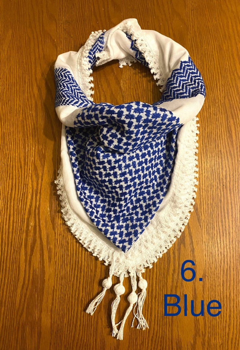 Palästina-arabischer Schal, gewebt, genäht, NICHT bedruckt, einzigartiger Keffiyeh-Gesichtsbezug, Kopfbedeckung, Bandana, Schal, Kofyah-Maske, Vintage-Kleid Hatta Shemagh 6. Blue Keffyieh