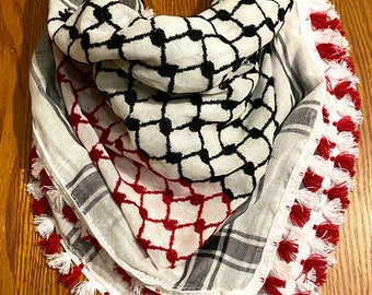 Palestine Flag Scarf, mixed colors, Shemagh Keffyeih, Arab Scarf, Bandana Kofya Kuffyieh, Woven Stitched NOT Printed, Red White Tassels