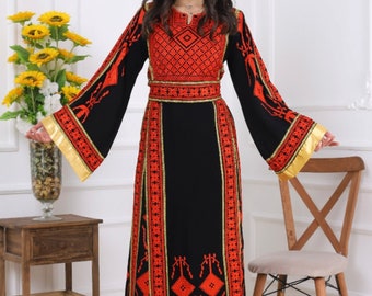 Embroidery Palestine Dress, Vintage Style, Heritage Palestinian Jordanian, Traditional Tatreez Thobe Embroidered Maxi Dress