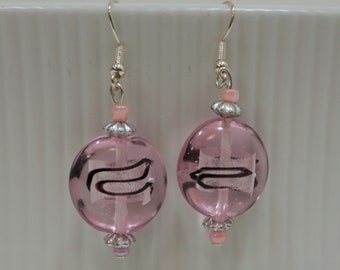 Ohrringe Ohrhänger Handmade Unikat Modeschmuck Ohrschmuck rosa marmorierte Murano Glas Perlen -140-