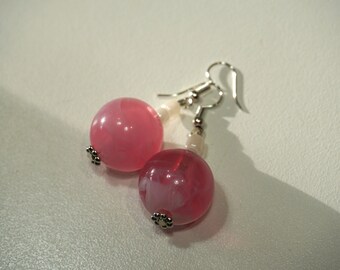 Ohrringe Ohrhänger Handmade Unikat Modeschmuck Ohrschmuck rosa marmorierte Kugeln -156-