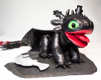 Ohnezahn, Toothless, Nachtschatten, Night Fury, großes handgefertigtes Modell, beweglich, realistisch, Drachenzähmen leich gemacht