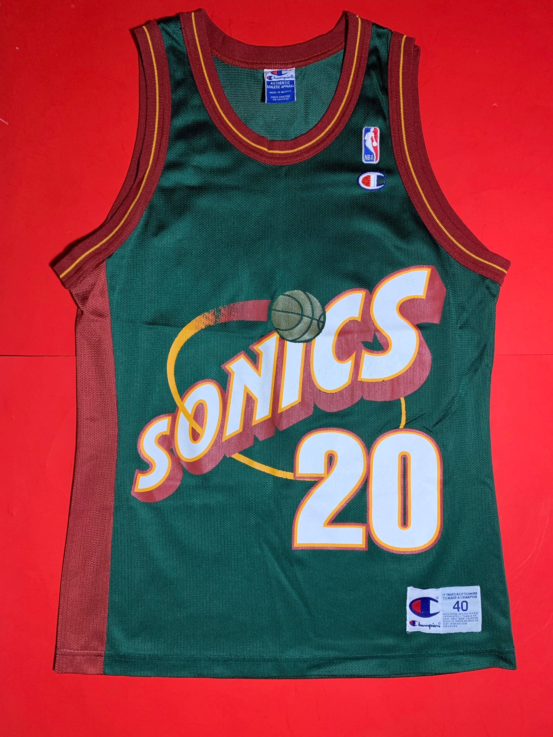 Vintage 1990's Gary Payton Seattle Sonics Champion Jersey Sz. L