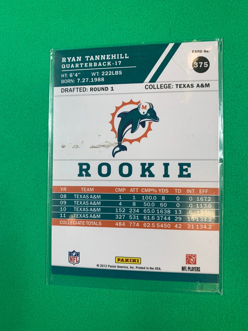 Ryan Tannehill Rookie Card Score 2012 Miami Dolphins NFL Etsy
