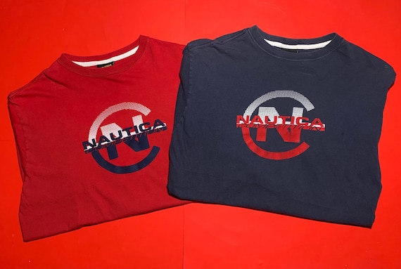 Nautica T Shirt Lot (2) Mens Medium Red Navy Blue… - image 1