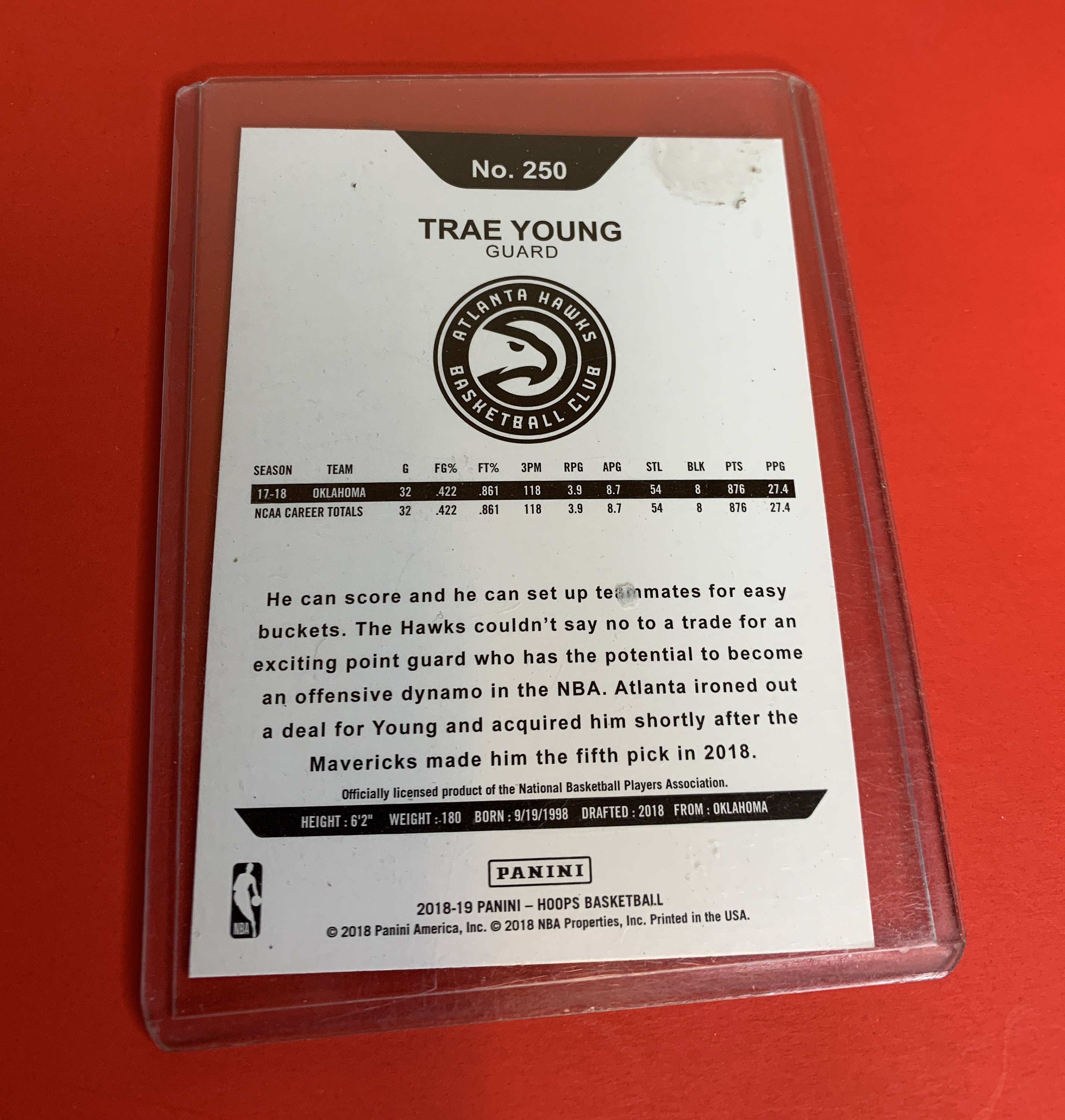 Trae Young Rookie Card NBA Hoops Atlanta Hawks Basketball No