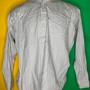 Chaps Ralph Lauren Dress Shirt Long Sleeve Button Up Top Adult Mens Large Creme White Plaid Checkered Size 17 34/35